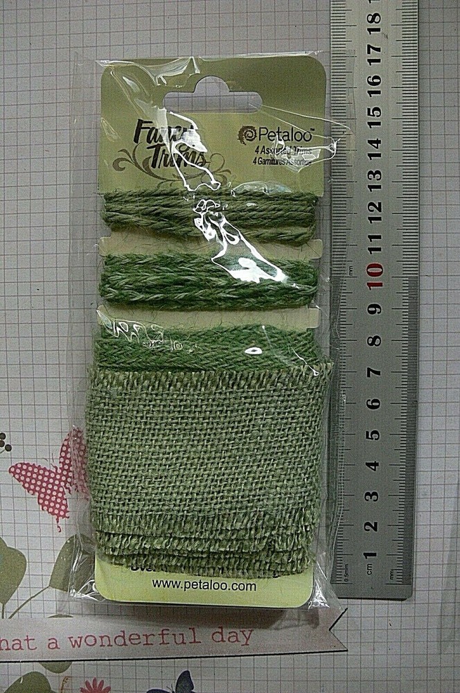 GREEN Mixed BURLAP JUTE TRIM 4 Styles Ea Piece over 1 Metre long Petaloo1483102J