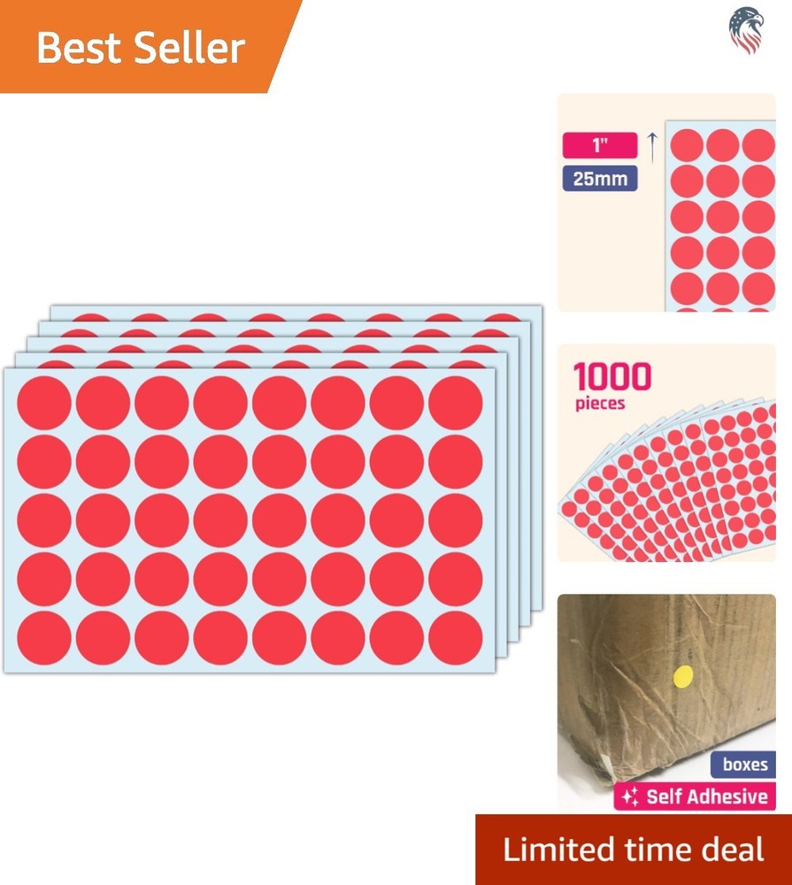 Red Dot Stickers 1 Inch Round Self-Adhesive Labels 1000 Count