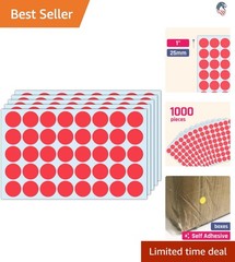 Red Dot Stickers 1 Inch Round Self-Adhesive Labels 1000 Count