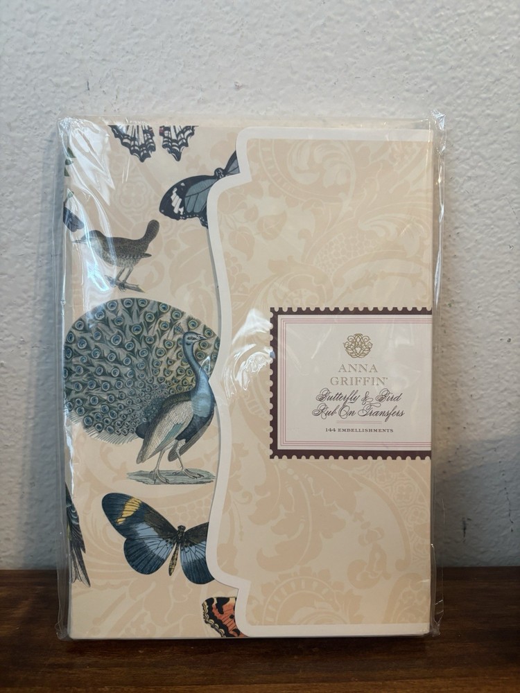 ANNA GRIFFIN Butterfly & Bird Rub on Transfers – 144 Embellishments – NEW