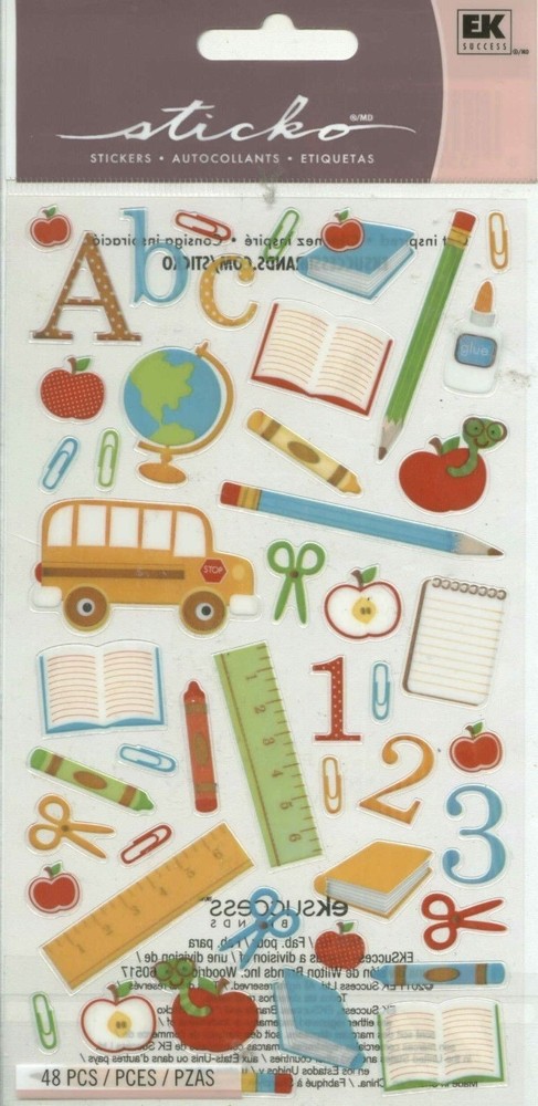 SCHOOL DAYS Scissors Pencil Crayon Glue Book Class Reading Math Sticko Stickers