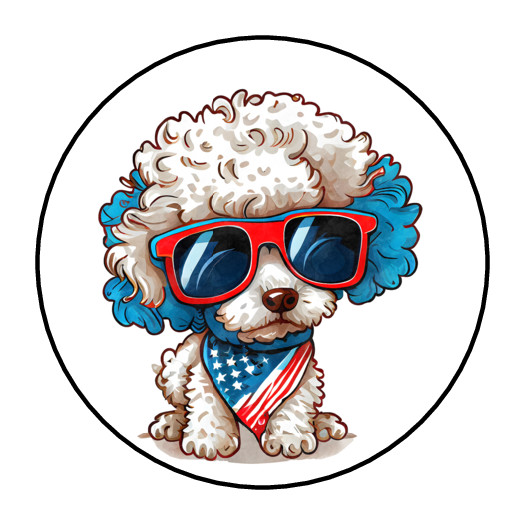 30 4TH OF JULY STICKERS ENVELOPE SEALS LABELS 1.5″ ROUND POODLE DOG FOURTH