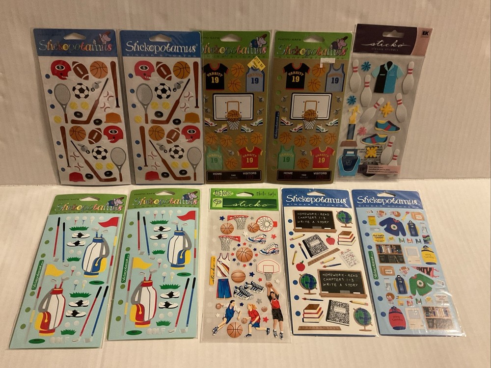 Stickopotamus & Sticko Sports & School Themed Sticker Lot Of 10