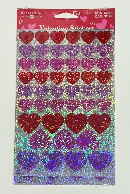 Vintage American Greetings Sparkly Red Pink Purple HEARTS Stickers New Pack