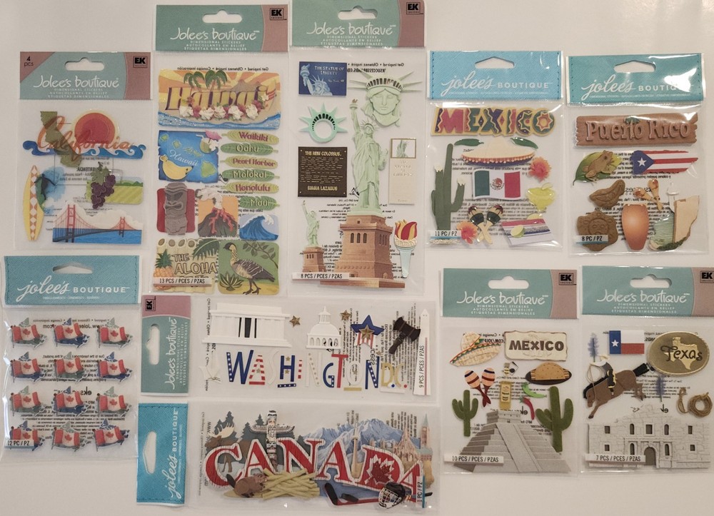 Lot Of 10 JOLEE’S BOUTIQUE Dimensional Scrapbooking Stickers TRAVEL DESTINATIONS