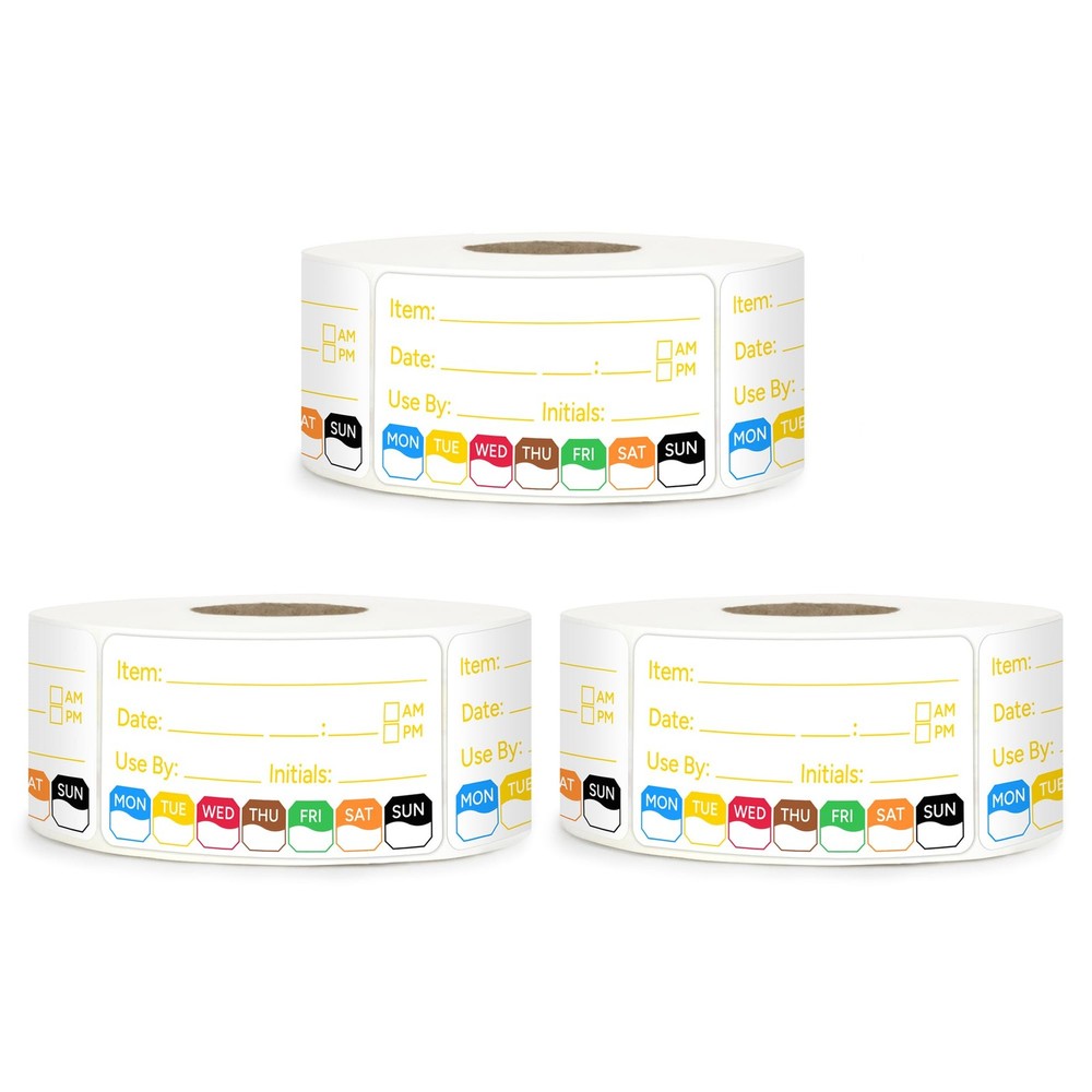 3 Rolls 1500 Pcs 1 inch X 2 inch Restaurant Quality Shelf Life Food Rotation …