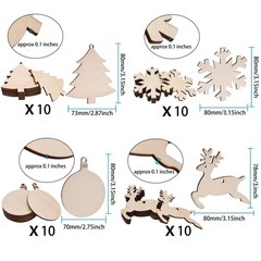 86 Pieces Unfinished Christmas Wooden Ornaments Set, 40 Pieces Natural Wood S…