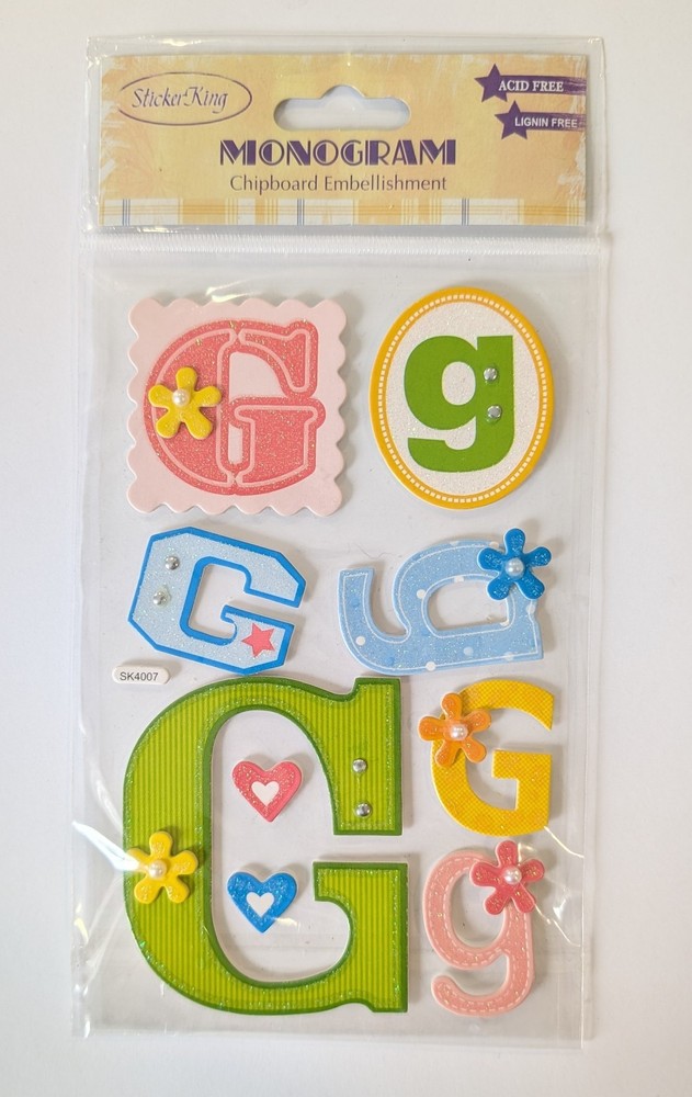 Letter G Monogram Chipboard Scrapbooking Stickers by Sticker King