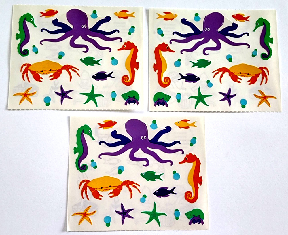 Mrs Grossman Stickers 1991 Sea Life Vintage Ocean 3 Sheet Lot NOS Scrapbook