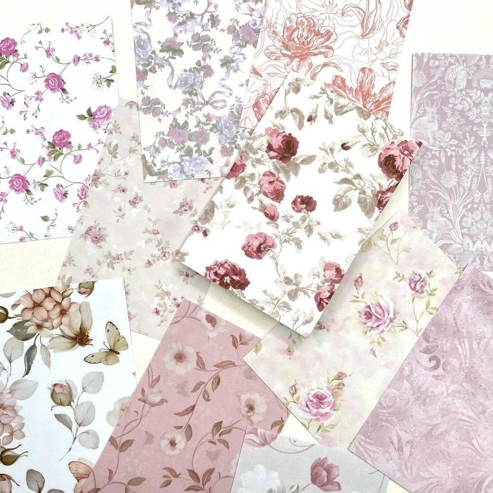Romantic Pink Floral Background Stickers Valentine’s Day Junk Journal Collage