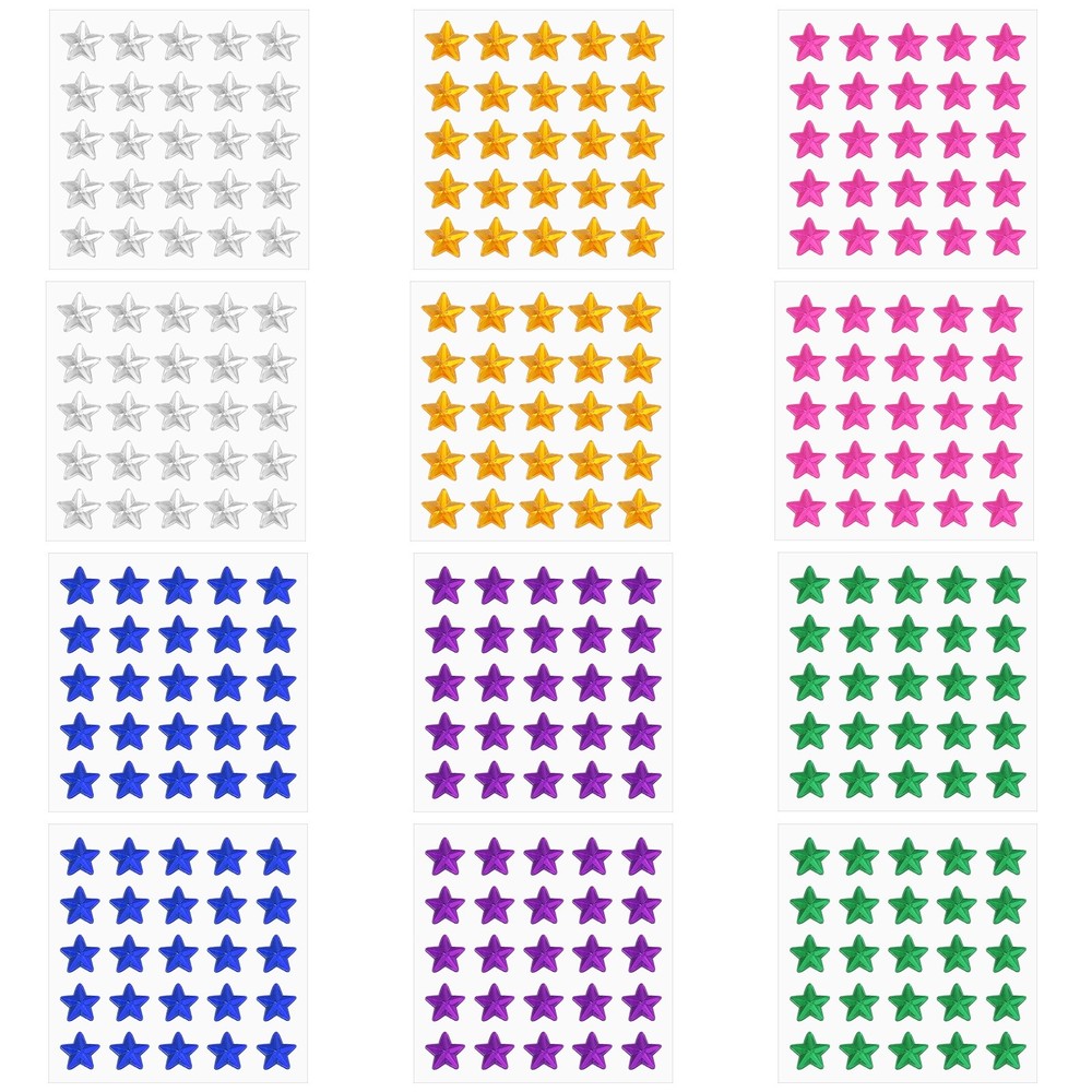 12 Sheet Star Gem Stickers 10mm, Self Adhesive Rhinestone Jewel Sticker 6 Colors
