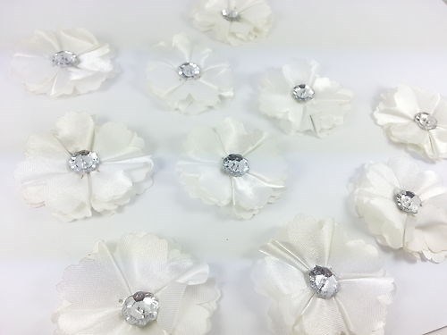CraftbuddyUS10 Gorgeous White Stickon, SewOn Fabric Flower Motifs, Craft, Sewing