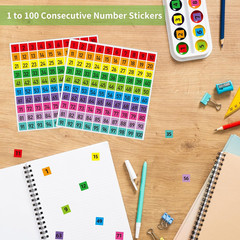 Number Stickers 1-100 Colored Labels 3000 pcs 0.4 Inch Square