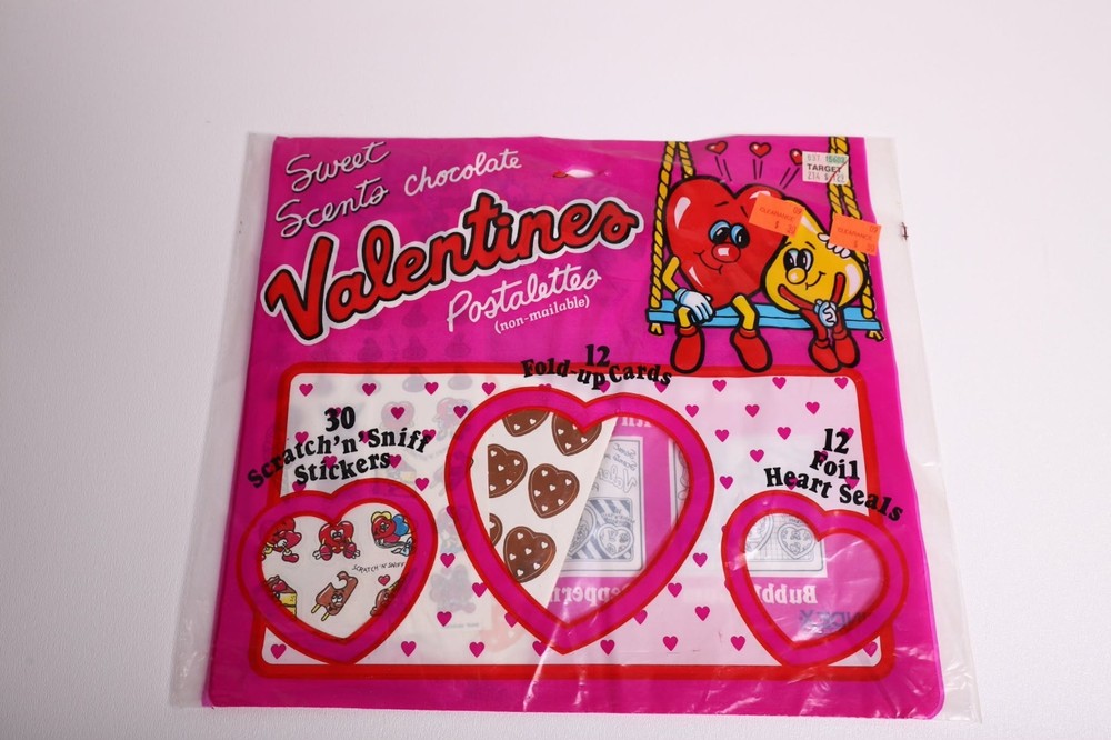 New Vintage 80’s Chocolate Sweet Scents Scratch ‘n’ Sniff Stickers Valentines