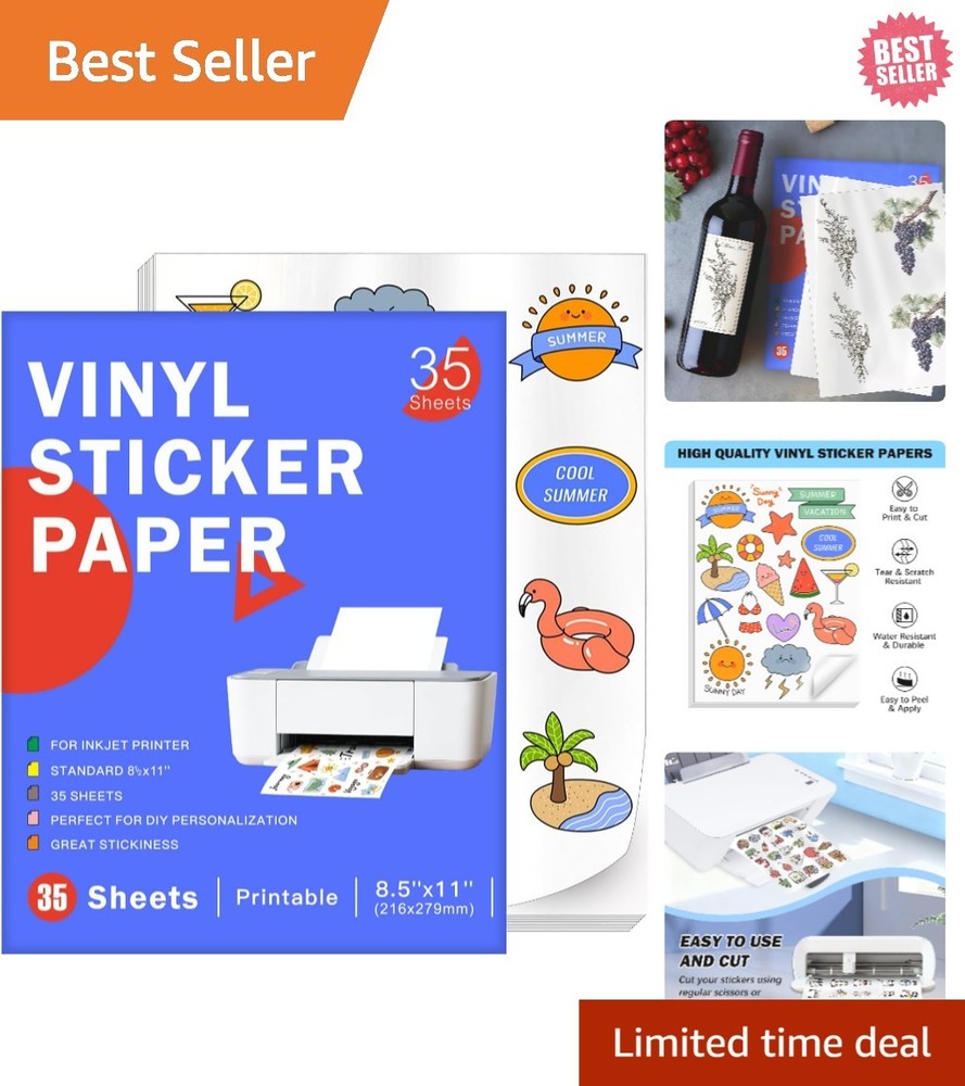 Durable & Easy-Cut 35 Sheets Vinyl Sticker Paper for Vibrant Inkjet Designs