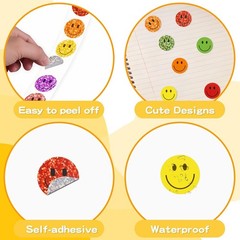 2000 Pcs Rainbow Glitter Smile Face Stickers – 1 Inch Rewards for Kids