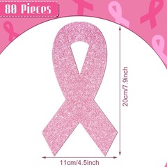 80 Pcs Pink Ribbon Cutouts Breast Cancer Awareness Glitter Paper Cutouts 7.9 …