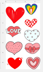 Love Stickers Decals Hearts Romantic Valentine Journal Scrapbook Gift Set of 9