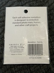 AMANDA BLU Self-Adhesive OUR FAMILY Tree MEDALLION Yellow 1-5/8”x 2-1/8” NEW