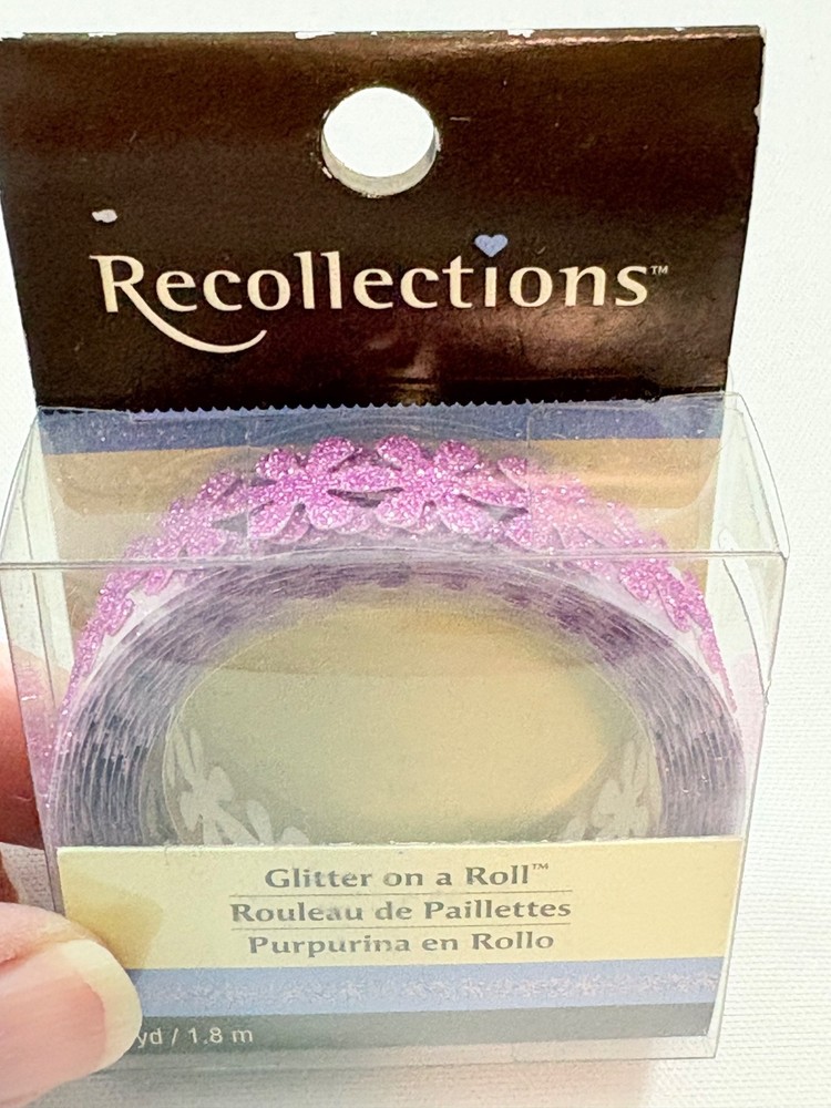 RECOLLECTIONS SCRAPBOOKING GLITTER ON A ROLL / PINK GLITTER FLOWERS / 2 YARDS