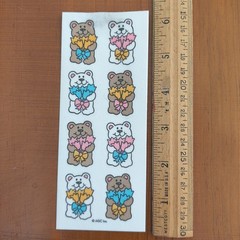 Vintage AGC Fuzzy Flocked Bears With Flowers Forget Me Not Stickers