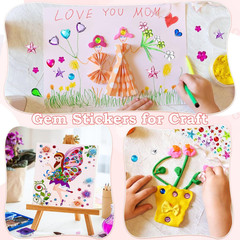 3500 Pcs Gems for Kids Crafts, 10 Sheets Self Adhesive Jewels Stickers, Bling Ge