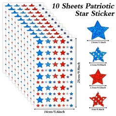 Patriotic Stickers, 900 PCS 4Th of July Stickers, 10 Sheets Red White Blue Glitt