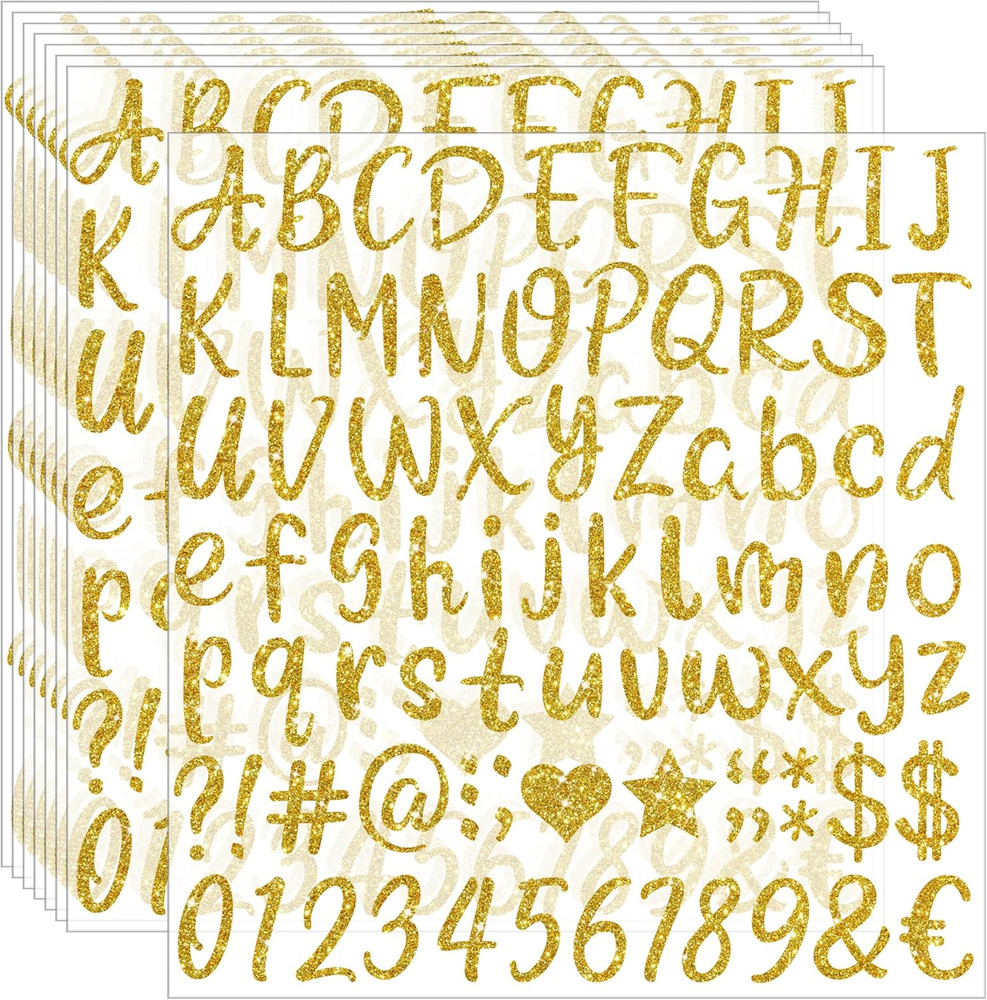 648Pcs Letter Stickers – 8 Sheets Alphabet Stickers, 1 Inch Vinyl, Glitter, Self