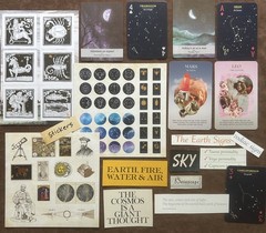 CELESTIAL Astrology Kit Book pages & cutouts cards 70+ Lot Unique Junk journal