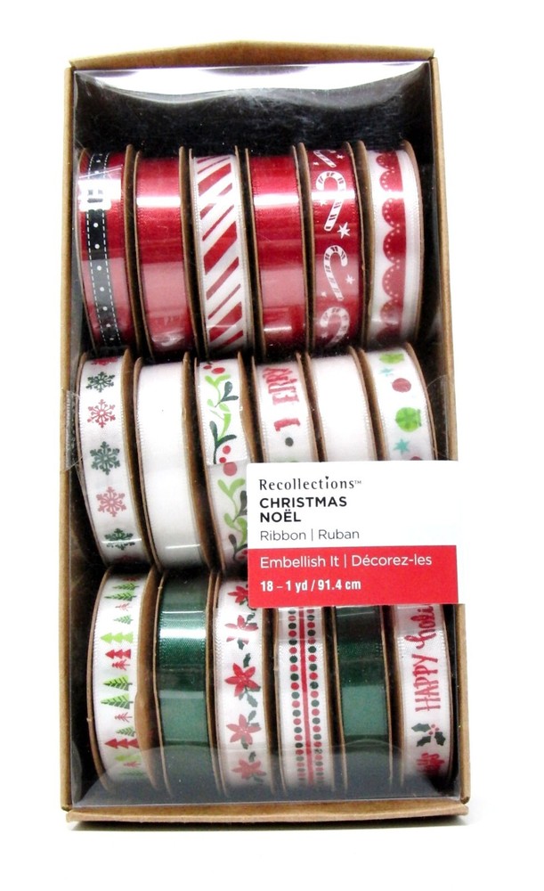 Recollections Lot 18 Spools Ribbon 3/8″ x 1 yard each 18 yards total Christmas