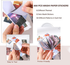 12 Sets 600 Sheets Washi Stickers for Journaling, Daily Quote Flower Nature Trav