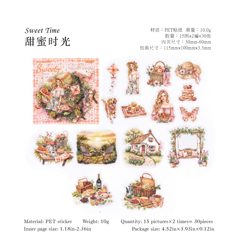 30Pcs Garden Girls Friut PET Stickers Journal Planner Scrapbooking Decals Craft