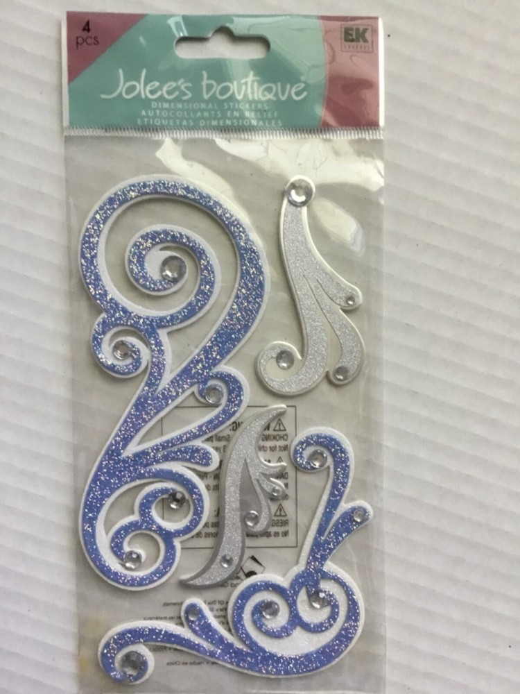 Jolees ANGEL ACCENTS Glitter Flourish Wedding Card Gem Silver Scrapbook Stickers
