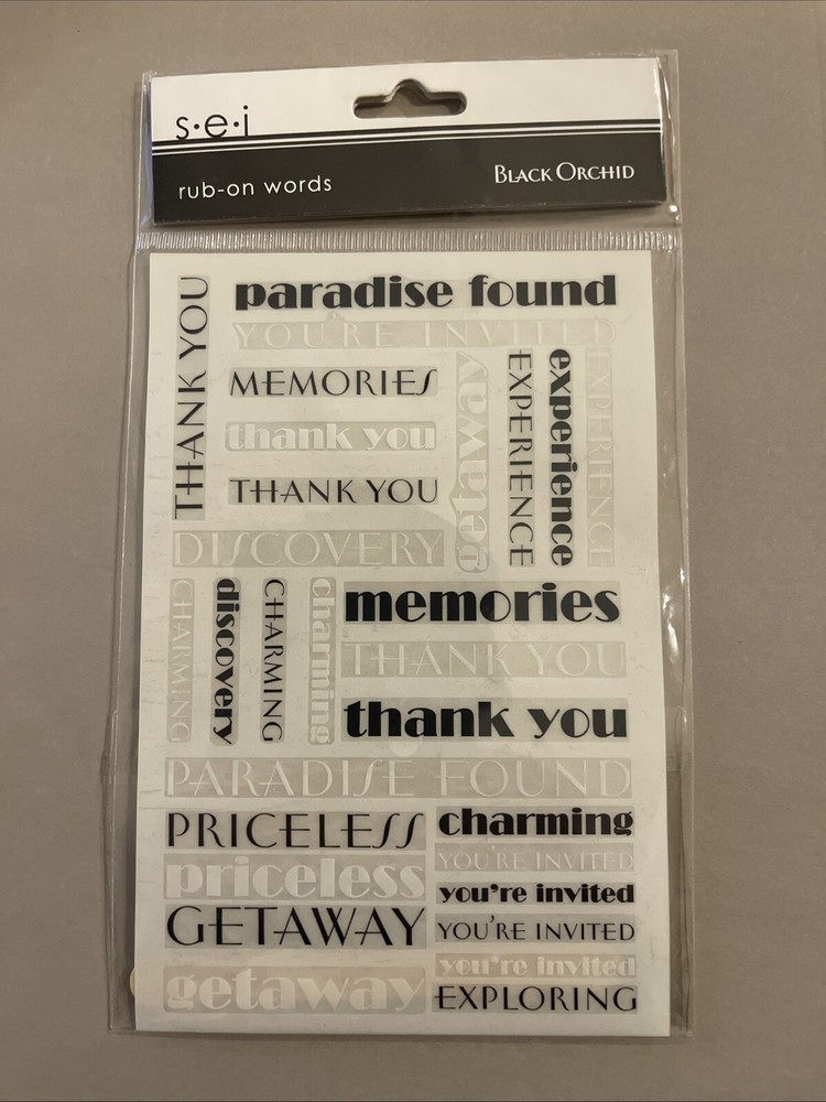 SEI Rub-on Words Black Orchid Wedding Theme 7-1334