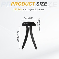 120Pcs Brads Paper Fasteners 9×5 mm Metal Round Head Split Pins Black