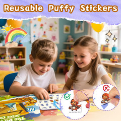 Reusable Sticker Books for Toddlers 1-3, Puffy Stickers for Ages 2-4 (3 Set)