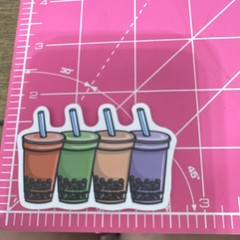Boba Bubble Tea Drink Stickers Set, Multicolor Food & Drink Theme (4 pcs)