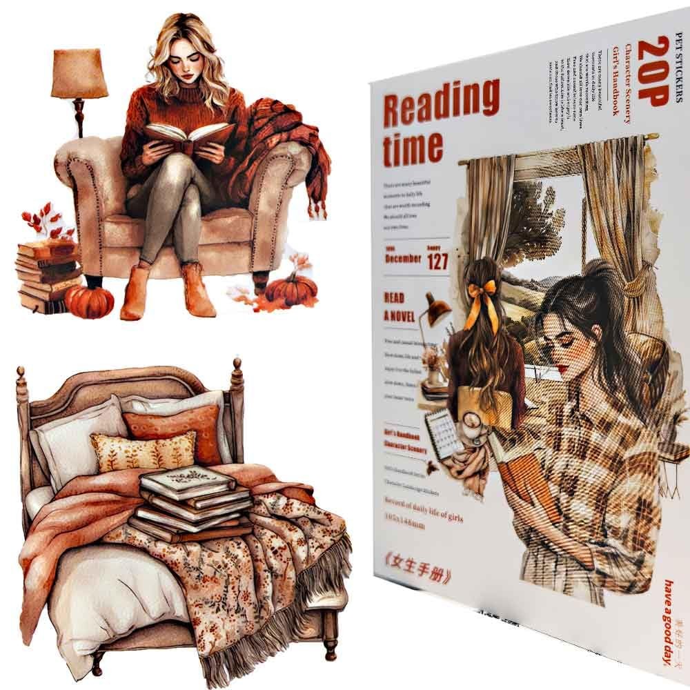 CraftBloom 20 Sheets Reading Time Ephemera Sticker Book for