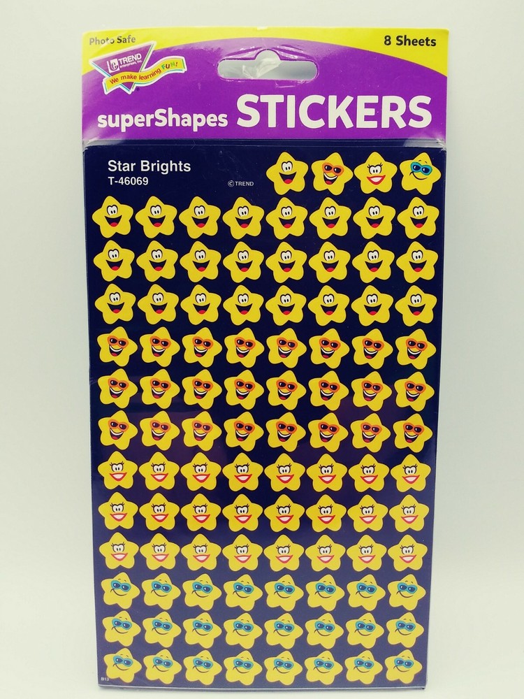 Trend SuperShapes Stickers Star Brights 8 Sheets! NOS sealed cute faces