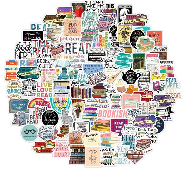 100pcs Book Lover Vinyl Stickers, Love Books, Book Worm, Reading, 026