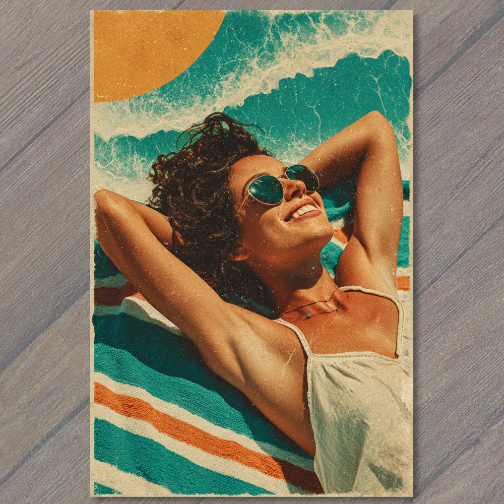 STICKER Beach Woman Sunglasses Summer Towel Ocean Relax