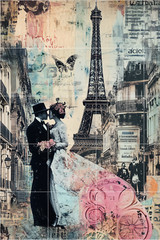POSTCARD Paris Collage, 6 pcs, Scrapbook Card Topper Junk Journal Art Card 4×6″