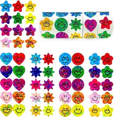 1000 Pcs Smiley Face Star Stickers for Kids Reward, 1 inch Holographic Smiley Fa