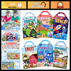 6 Set Puffy Sticker Books (260pcs) – 3D Reusable Animal, Dinosaurs, Space, Vehic