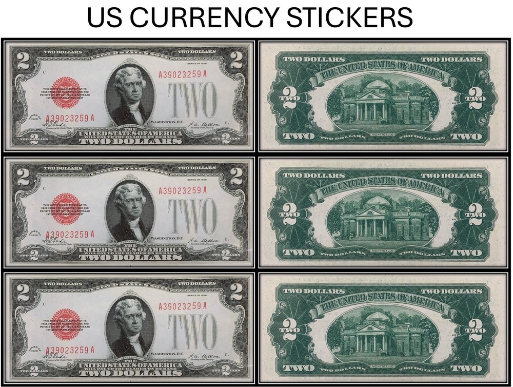 $2 Two Dollar 1928 Legal Tender Note (US CURRENCY STICKERS) (Lot Of 3)