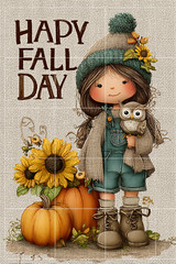 Junk Journal Art Cards, HAPPY FALL DAY POSTCARD, Card Toppers Scrapbook 1 pcs