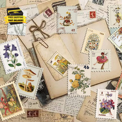 Vintage Postage Stamp Stickers for Scrapbook, 100 Pcs Deco Paper Stickers for Bu