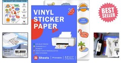 Durable & Easy-Cut 35 Sheets Vinyl Sticker Paper for Vibrant Inkjet Designs