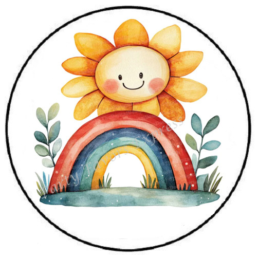 WATERCOLOR SMILING SUN RAINBOW ENVELOPE SEALS LABELS STICKERS PARTY FAVORS