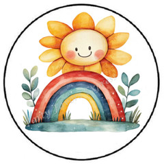 WATERCOLOR SMILING SUN RAINBOW ENVELOPE SEALS LABELS STICKERS PARTY FAVORS